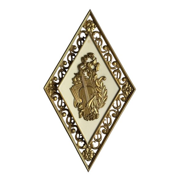 Syroco Set Of 4 Vintage Gold Diamond-Shaped Wall Plaques Ornate Design MCM Decor - Picture 6 of 16